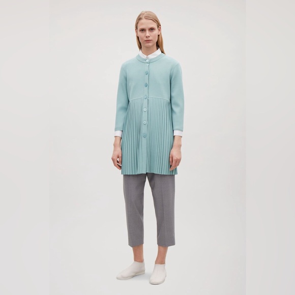 COS Pleated Long Cardigan Tunic Sage Green Minimalist Size S - Picture 3 of 14